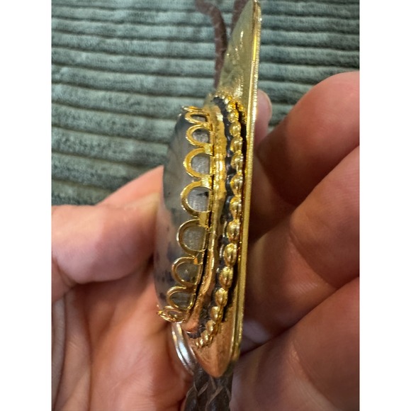 Vintage Western Bolo Tie Gold‎ Tone Metal Scenic Picture Jasper Stone Mens - Picture 7 of 11
